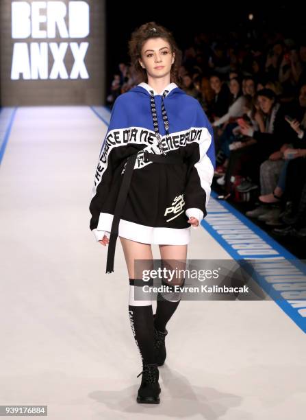 Model walks the runway for the DB Berdan show during Mercedes Benz Fashion Week Istanbul at Zorlu Center on March 28, 2018 in Istanbul, Turkey.