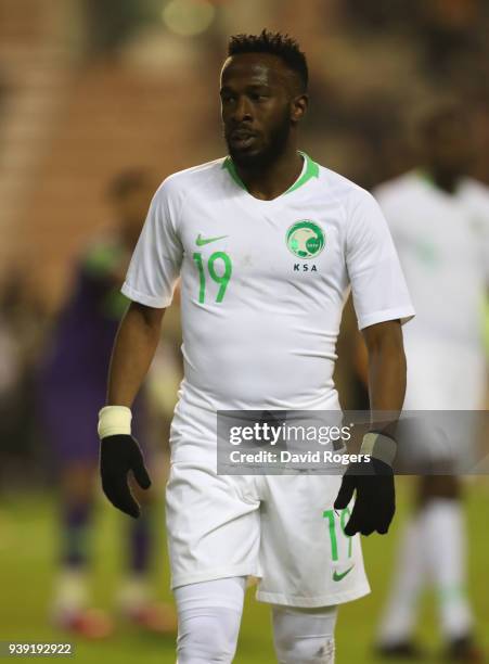 Fhad Almuwallad of Saudi Arabia looks on during the international friendly match between Belgium and Saudi Arabia at the King Baudouin Stadium on...