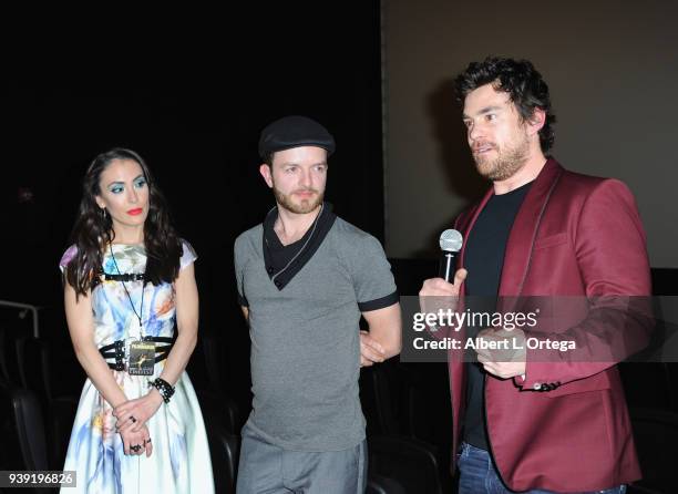 Actress Mandy Amano, director Kyle Downes and actor Charlie Babcock attend the North Hollywood Cinefest Screening Of "Proxy Kill" held at Laemmle's...