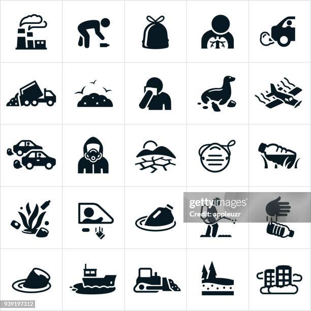 ilustraciones, imágenes clip art, dibujos animados e iconos de stock de iconos de contaminación - spill