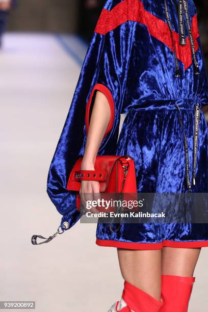 Model walks the runway for the DB Berdan show during Mercedes Benz Fashion Week Istanbul at Zorlu Center on March 28, 2018 in Istanbul, Turkey.