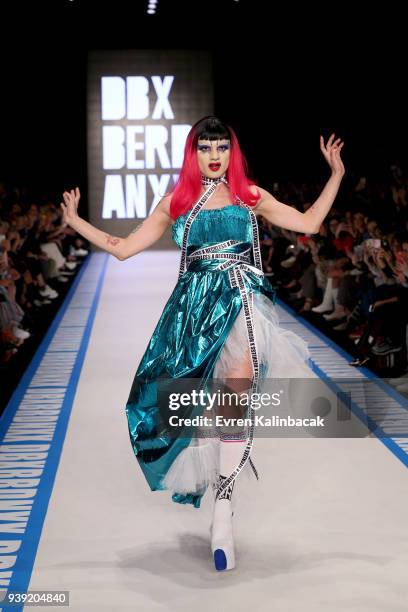 Model walks the runway for the DB Berdan show during Mercedes Benz Fashion Week Istanbul at Zorlu Center on March 28, 2018 in Istanbul, Turkey.