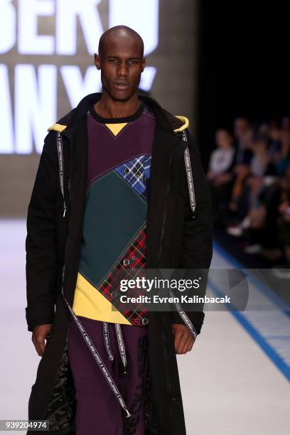 Model walks the runway for the DB Berdan show during Mercedes Benz Fashion Week Istanbul at Zorlu Center on March 28, 2018 in Istanbul, Turkey.