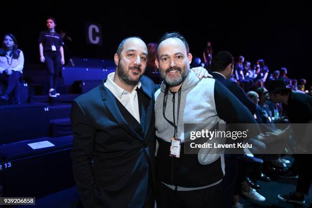 Cem Basar and Halim Tansug attend the DB Berdan show during Mercedes Benz Fashion Week Istanbul at Zorlu Center on March 28, 2018 in Istanbul, Turkey.