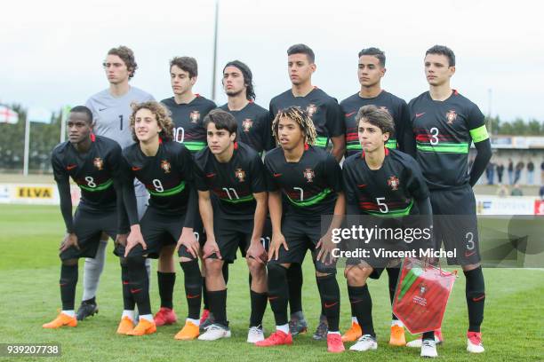 Team Portugal during the Mondial Montaigu match between France U16 and Portugal U16 on March 27, 2018 in Montaigu, France. . From left to right, up:...