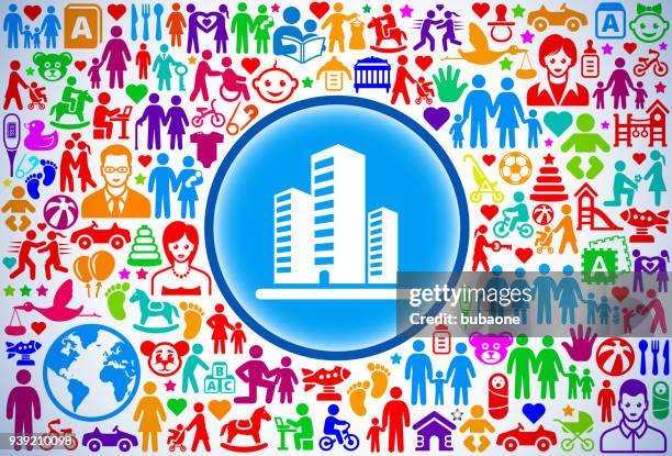 office building family and parenthood vector icon pattern - multi generational office stock illustrations