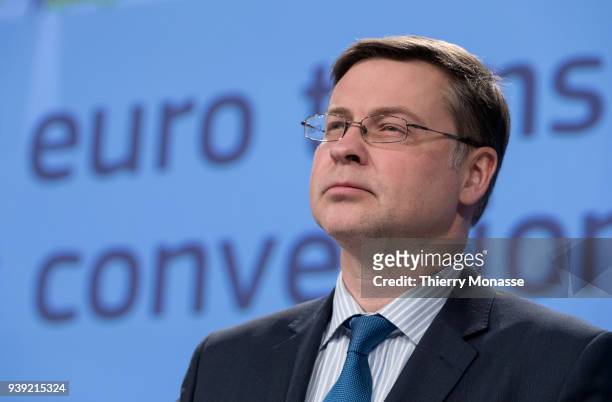Euro and Social Dialogue and Financial Stability, Financial Services and Capital Markets Union Commissioner Valdis Dombrovskis gives a press...