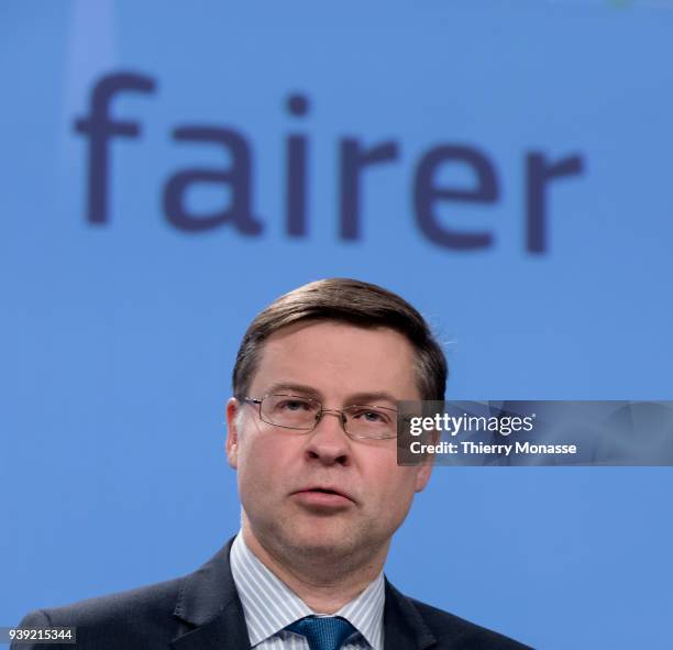 Euro and Social Dialogue and Financial Stability, Financial Services and Capital Markets Union Commissioner Valdis Dombrovskis gives a press...