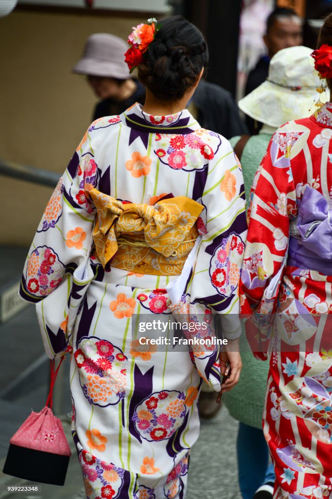 Japanese women dressed in traditional Japanese kimono