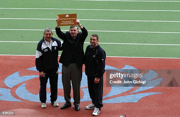 Scotland head coach Ian McGeechan with legendary BBC TV commentator Bill McLaren and Scotland captain Bryan Redpath before the opening of the Bill...