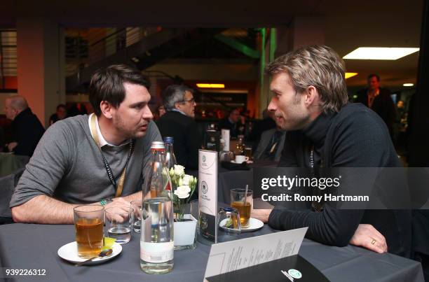 Patrick Helmes and Simon Rolfes , members of the Club of Former National Players, attend the International friendly match between Germany and Brazil...