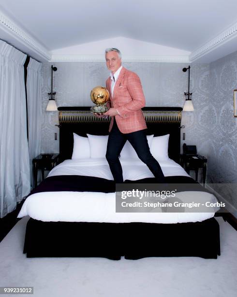 November 15: Journalist, Tv presenter, footballer, David Ginola poses during a photo-shoot on November 15, 2017 in Paris, France. On March 27, 2018...