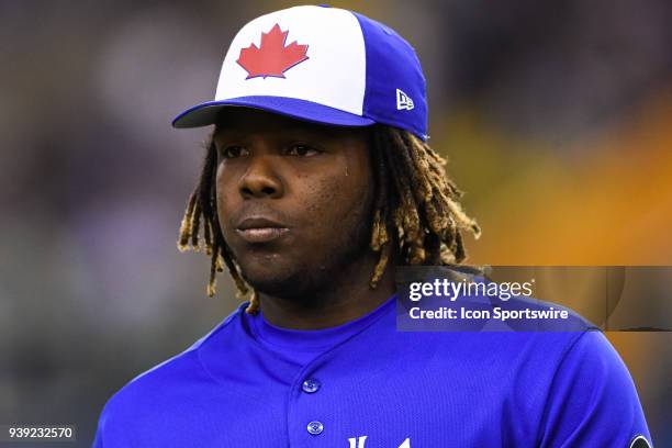 Look on Toronto Blue Jays infielder Vladimir Guerrero Jr. During the St. Louis Cardinals versus the Toronto Blue Jays spring training game on March...