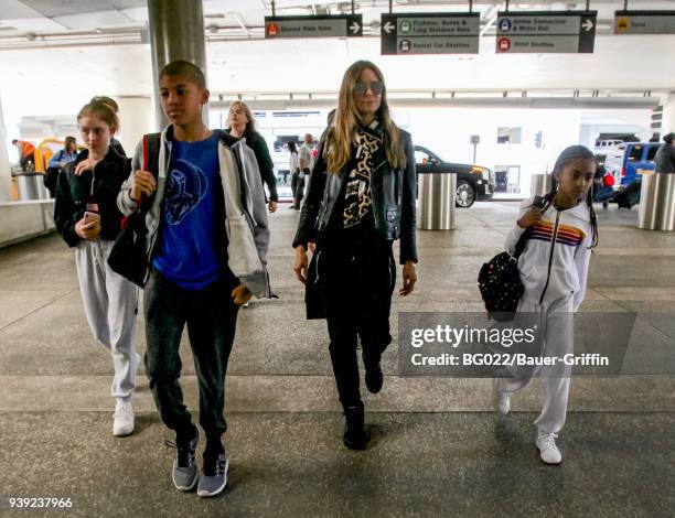 Heidi Klum and her children Helene, Henry, and Lou are seen on March 27, 2018 in Los Angeles, California.