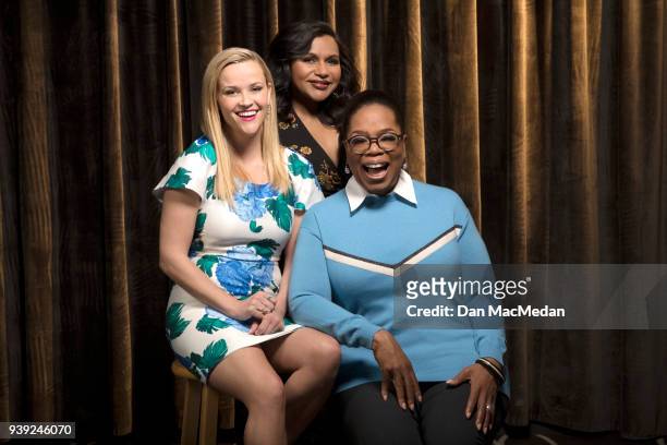 Actresses Oprah Winfrey, Reese Witherspoon and Mindy Kaling are photographed for USA Today on February 25, 2018 in Hollywood, California. PUBLISHED...