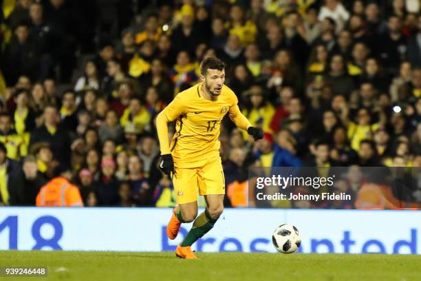 Nikita Rukavytsya of Australia during the International friendly match between Colombia and Australia at Craven Cottage on March 27, 2018 in London,...