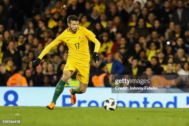 Nikita Rukavytsya of Australia during the International friendly match between Colombia and Australia at Craven Cottage on March 27, 2018 in London,...