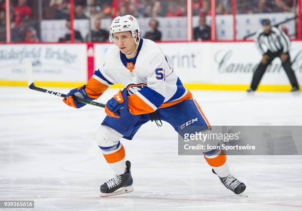 New York Islanders Right Wing Tanner Fritz skates during the third period of the NHL game between the Ottawa Senators and the New York Islanders on...