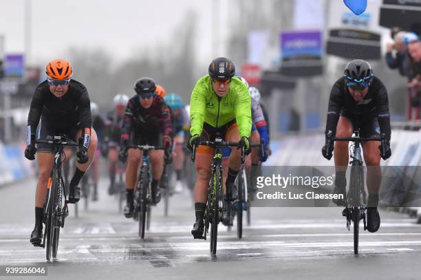 Arrival / Amalie Dideriksen of Denmark and Boels - Dolmans Cycling Team / Janneke Ensing of Australia and Team Ale Cipollini / during the 7th Dwars...