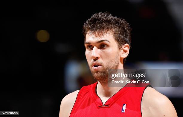 Andrea Bargnani of the Toronto Raptors against the Atlanta Hawks at Philips Arena on December 2, 2009 in Atlanta, Georgia. NOTE TO USER: User...