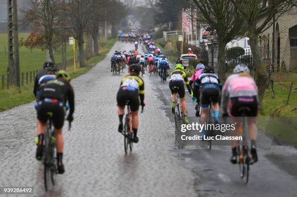 Landscape / Peloton / during the 7th Dwars door Vlaanderen 2018 a 117,7km women's race from Tielt to Waregem on March 28, 2018 in Waregem, Belgium.