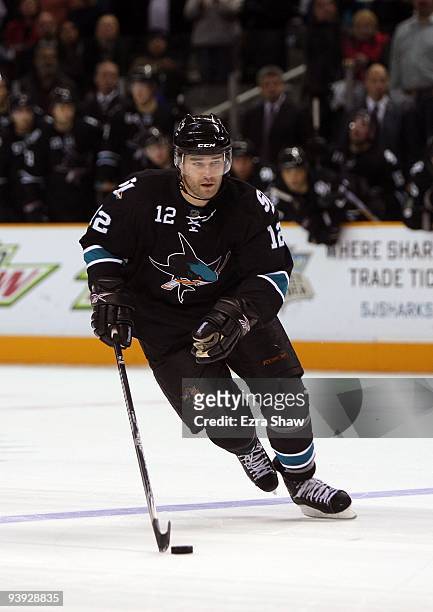 Patrick Marleau of the San Jose Sharks in action during their game against the St. Louis Blues at HP Pavilion on December 3, 2009 in San Jose,...