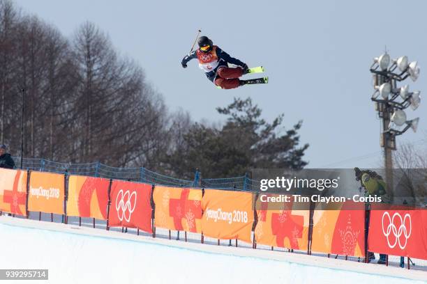 Annalisa Drew of the United States in action on her final run during the Freestyle Skiing - Ladies' Ski Halfpipe Finals day at Phoenix Snow Park on...