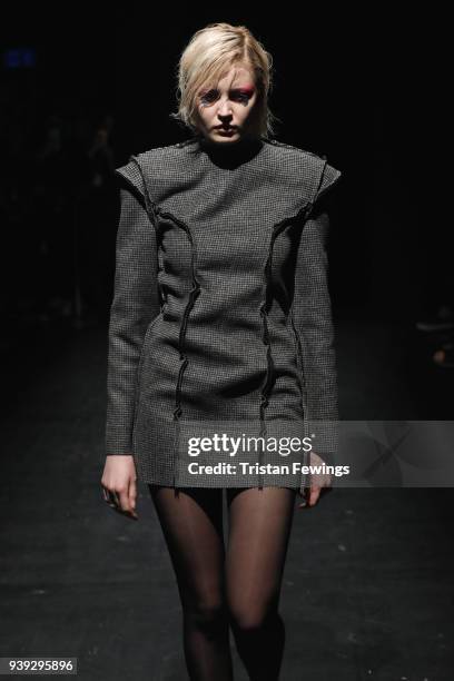 Model walks the runway for Mercedes-Benz presents Atelier Kikala show at Zorlu Performance Hall on March 28, 2018 in Istanbul, Turkey.