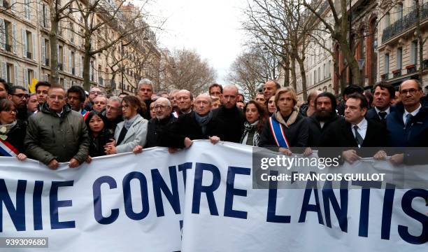 Les Republicans President Laurent Wauquiez, Conseil Representatif des Institutuions Juives de France President Francis Kalifat, French Interior...