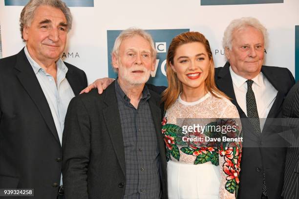 Jim Carter, Karl Johnson, Florence Pugh and Sir Richard Eyre attend a special screening of new BBC Two drama "King Lear" at The Soho Hotel on March...