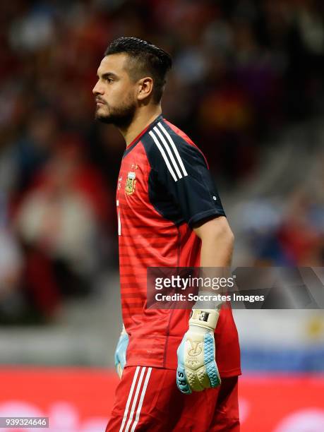 Sergio Romero of Argentina during the International Friendly match between Spain v Argentina at the Estadio Wanda Metropolitano on March 27, 2018 in...