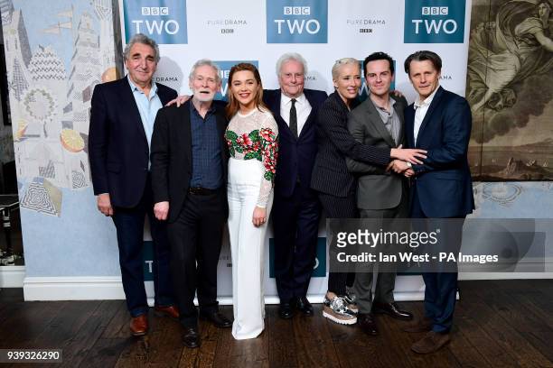 Jim Carter, Karl Johnson, Florence Pugh, Richard Eyre, Emma Thompson, Andrew Scott and Anthony Calf attending the BBC screening of King Lear held at...