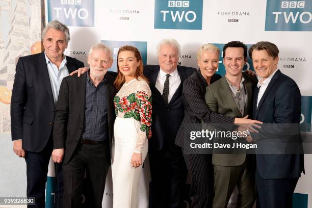 Jim Carter, Karl Johnson, Florence Pugh, director Richard Eyre, Emma Thompson, Andrew Scott and Anthony Calf attend a screening of "King Lear" at...