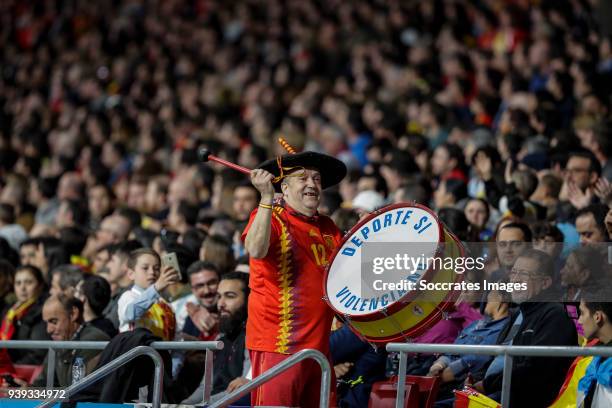 Manolo el del bombo" supporter of Spain during the International Friendly match between Spain v Argentina at the Estadio Wanda Metropolitano on March...