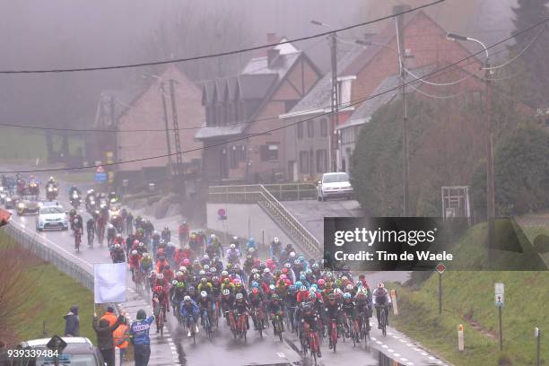Peloton / Landscape / during the 73rd Dwars door Vlaanderen 2018 a 180,1km race from Roeselare to Waregem on March 28, 2018 in Waregem, Belgium.