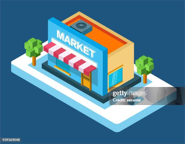 vector three-dimensional supermarket - rock overhang stock illustrations