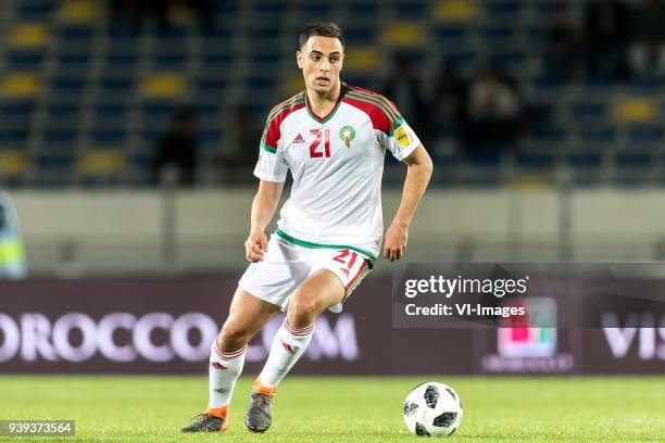 Sofyan Amrabat of Morocco during the international friendly match between Morocco and Uzbekistan at the Stade Mohammed V on March 27, 2018 in...