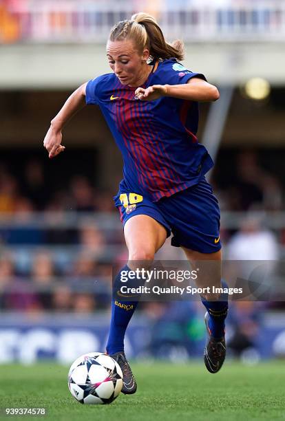 Toni Duggan of Barcelona runs with the ball during the UEFA Women's Champions League Quarter Final 2nd Leg match between FC Barcelona Women and...