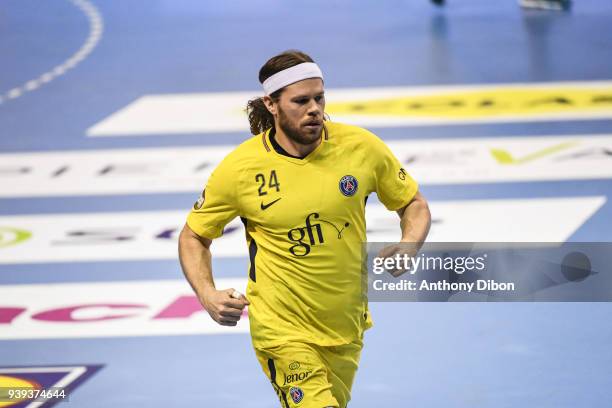 Mikkel Hansen of PSG celebrates during the Lidl Star Ligue match between Ivry and Paris Saint Germain on March 28, 2018 in Paris, France.