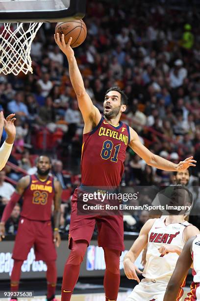 Jose Calderon of the Cleveland Cavaliers in action during a NBA game against the Miami Heat on March 27, 2018 at American Airlines Arena in Miami,...