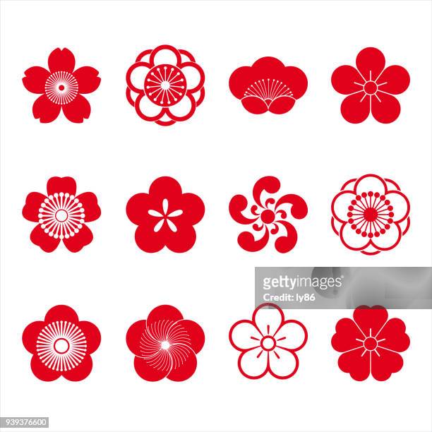 kirschblüte-symbole - japanese culture stock-grafiken, -clipart, -cartoons und -symbole