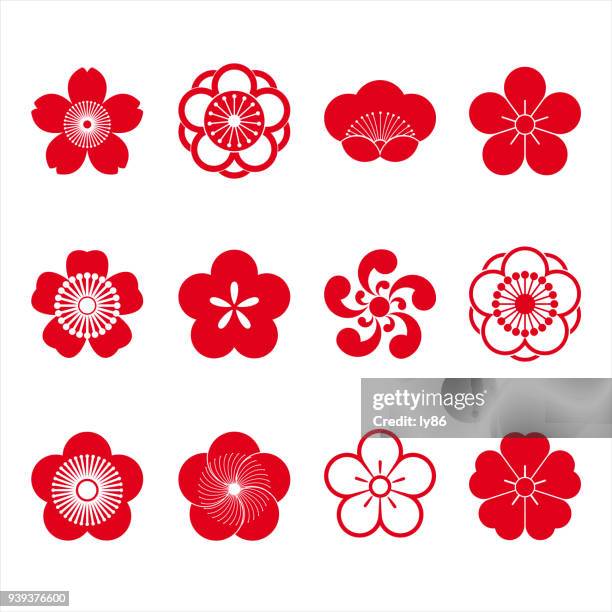 illustrations, cliparts, dessins animés et icônes de icônes de fleur de cerisier - fleur de cerisier