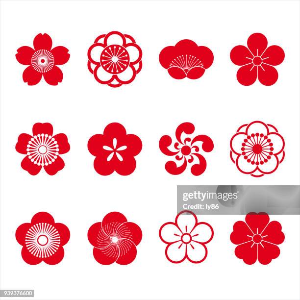 illustrations, cliparts, dessins animés et icônes de icônes de fleur de cerisier - peach blossom