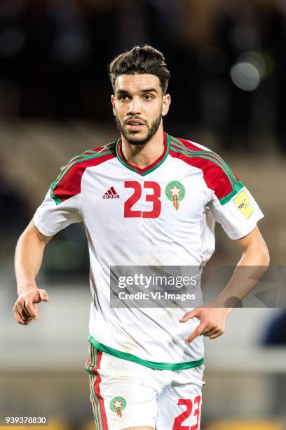 Oualid Azarou of Morocco during the international friendly match between Morocco and Uzbekistan at the Stade Mohammed V on March 27, 2018 in...