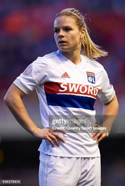 Eugenie Le Sommer of Olympique Lyon looks on during the UEFA Women's Champions League Quarter Final 2nd Leg match between FC Barcelona Women and...