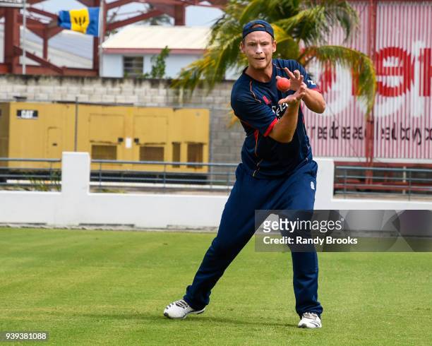 Tom Westley of Essex during the warm-up session before the start of Day Two of the MCC Champion County Match, MCC v ESSEX on March 28, 2018 in...
