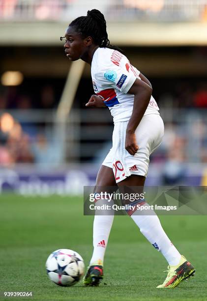 Griedge M'Bock Bathy of Olympique Lyon in action during the UEFA Women's Champions League Quarter Final 2nd Leg match between FC Barcelona Women and...