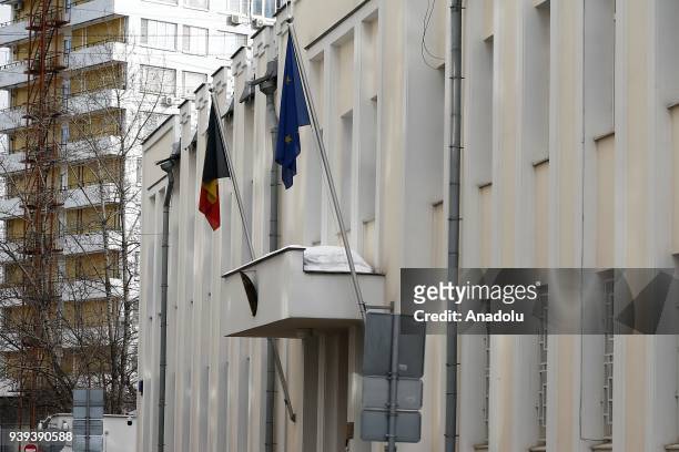 Embassy of Belgium in Moscow, Russia is seen on March 28, 2018. The countries that are to expel Russian diplomats along with the numbers are as...