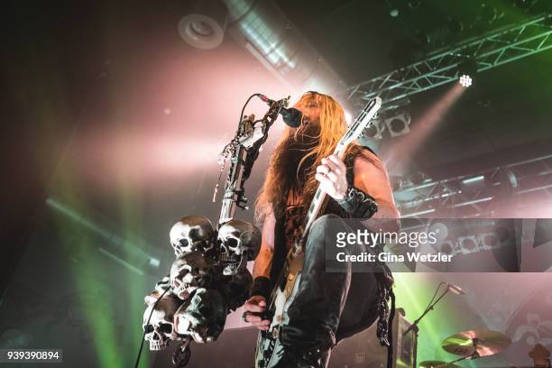 Singer Zakk Wylde of the American band Black Label Society performs live on stage during a concert at the Huxleys Neue Welt on March 28, 2018 in...