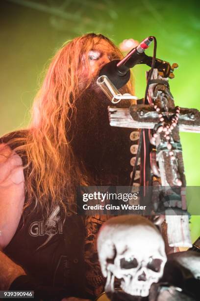 Singer Zakk Wylde of the American band Black Label Society performs live on stage during a concert at the Huxleys Neue Welt on March 28, 2018 in...